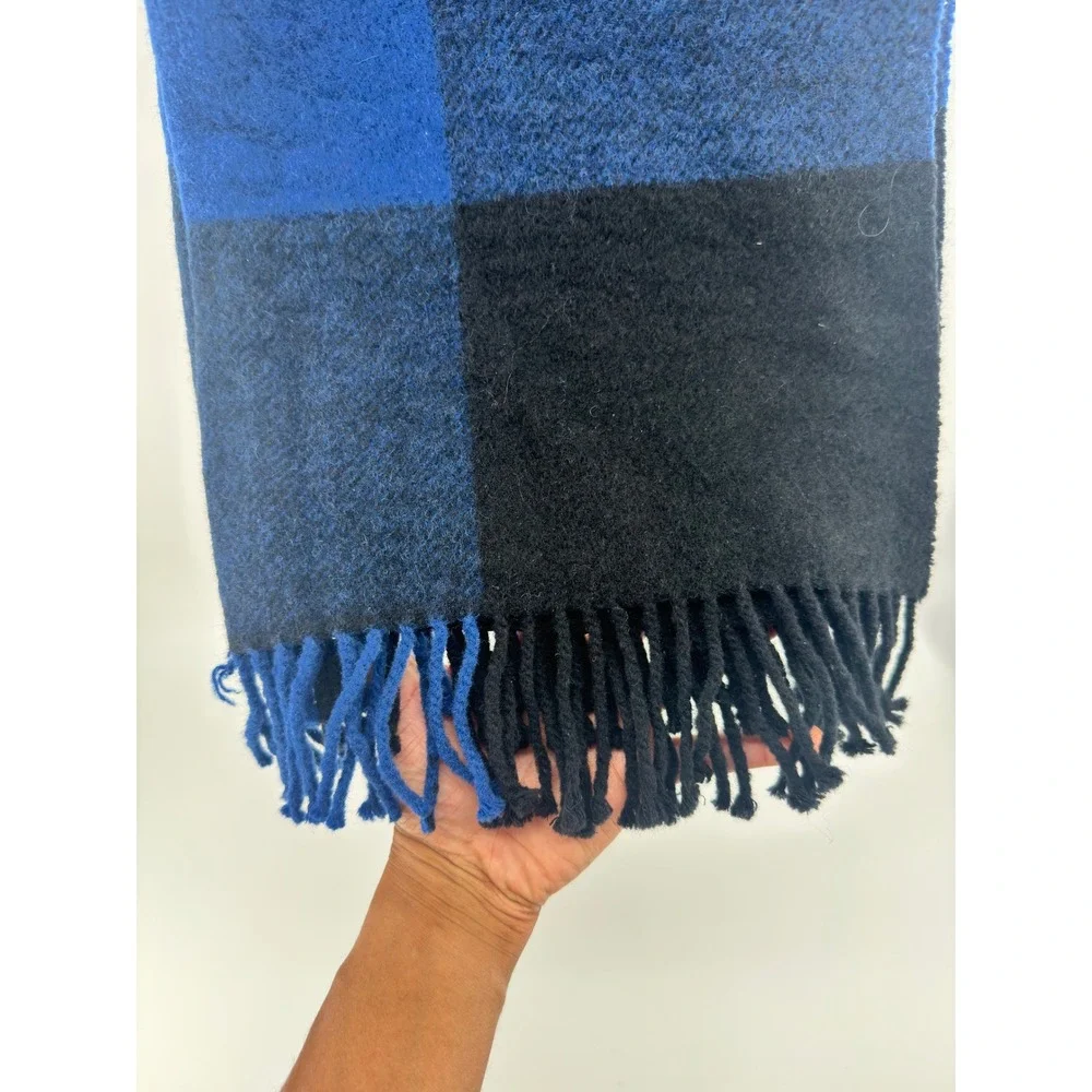 Coach New York Buffalo Plaid Scarf Blue Black Fringed